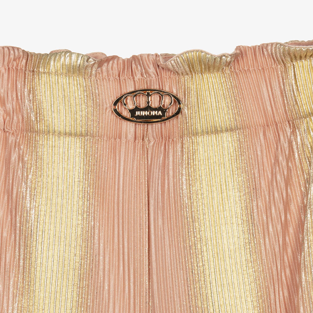 Junona-Girls Pink & Gold Plissé Trousers | Childrensalon Outlet