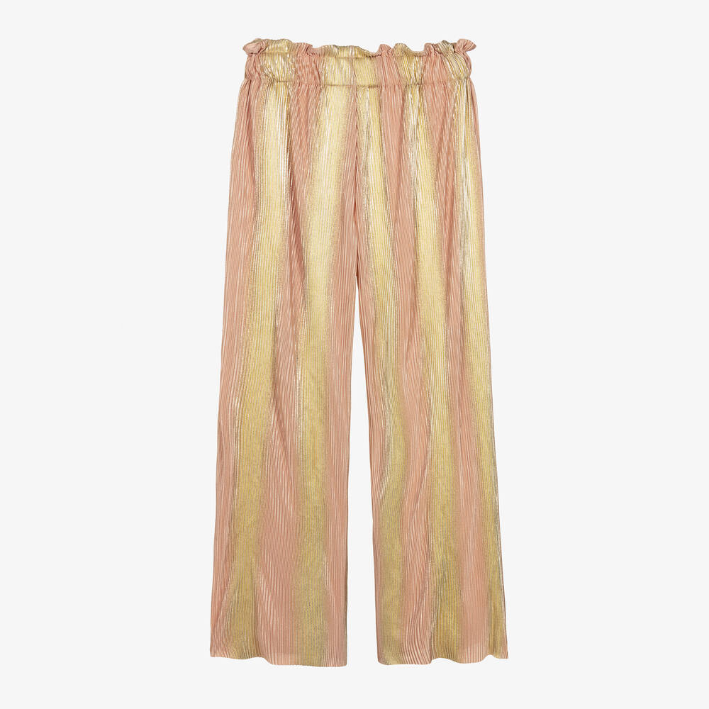 Junona-Girls Pink & Gold Plissé Trousers | Childrensalon Outlet