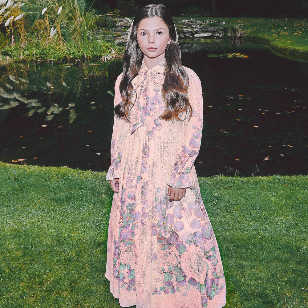 Junona-Girls Pink & Gold Satin Floral Dress | Childrensalon Outlet