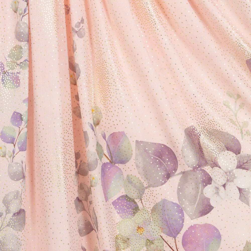 Junona-Girls Pink & Gold Satin Floral Dress | Childrensalon Outlet