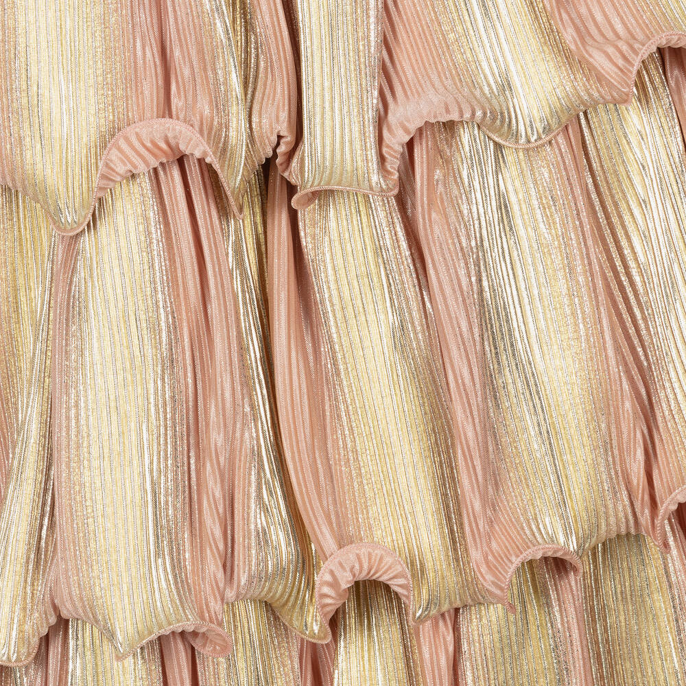 Junona-Girls Pink & Gold Tiered Plissé Skirt | Childrensalon Outlet