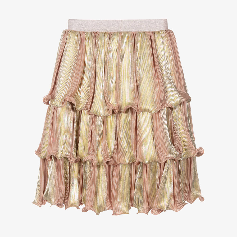 Junona-Girls Pink & Gold Tiered Plissé Skirt | Childrensalon Outlet