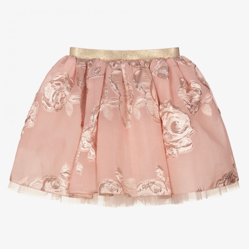 Junona-Girls Pink Jacquard Rose Skirt | Childrensalon Outlet