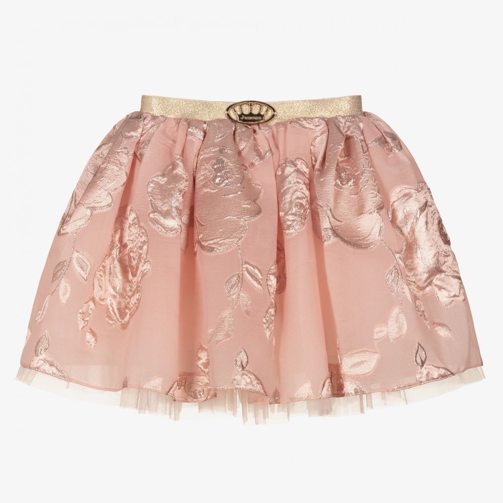 Junona - Розовая жаккардовая юбка с розами для девочек | Childrensalon