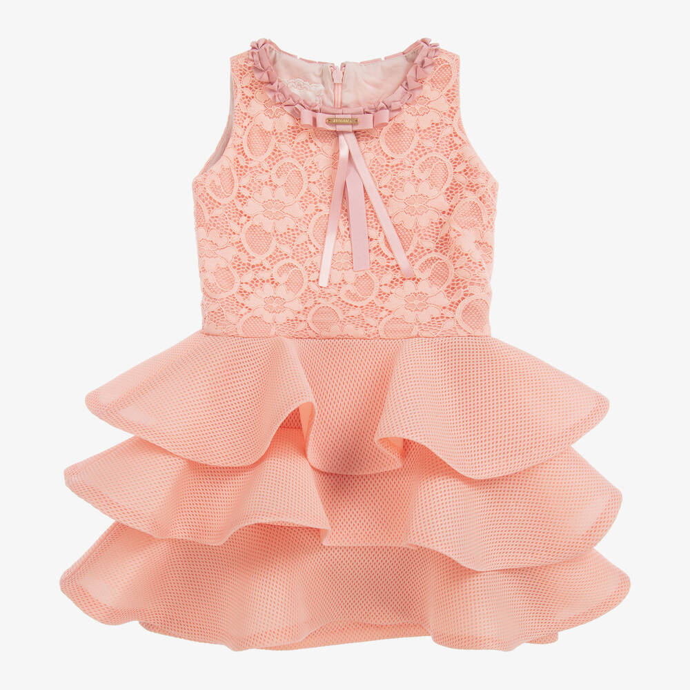 Junona - Girls Pink Lace & Mesh Dress | Childrensalon