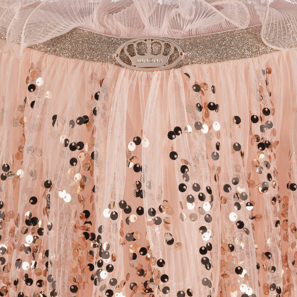 Junona-Girls Pink Plissé Tulle Sequinned Skirt | Childrensalon Outlet