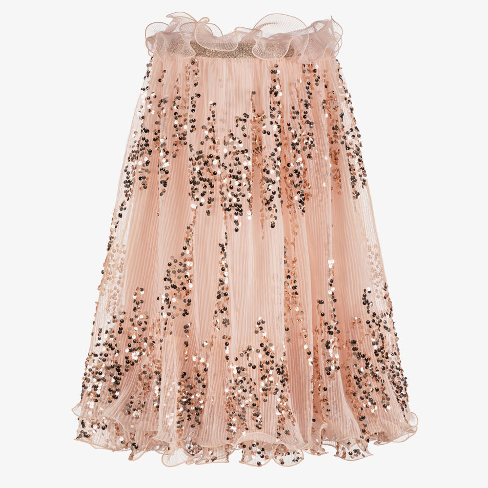Junona-Girls Pink Plissé Tulle Sequinned Skirt | Childrensalon Outlet