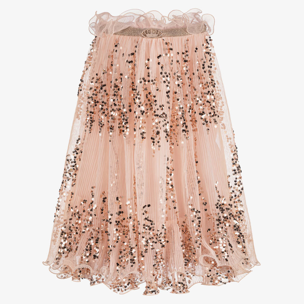 Junona-Girls Pink Plissé Tulle Sequinned Skirt | Childrensalon Outlet