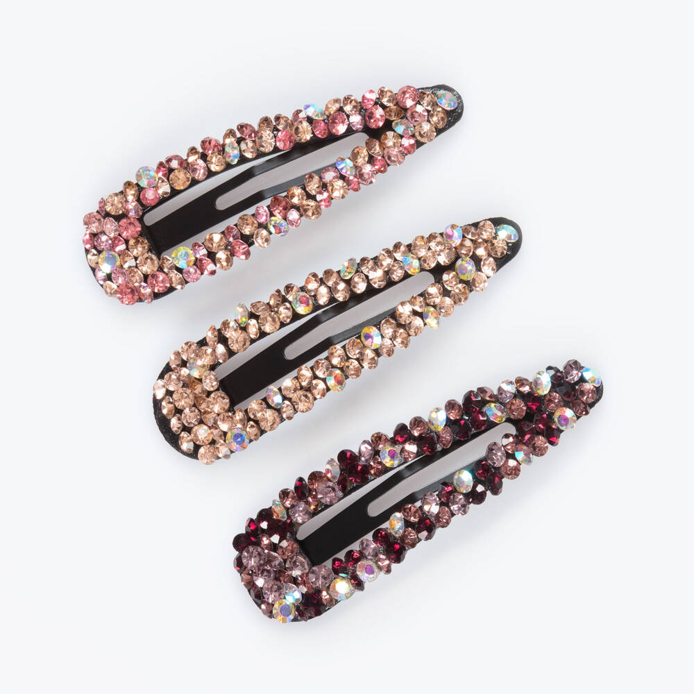 Junona-Girls Pink & Red Crystal Hair Clips (3 Pack) | Childrensalon Outlet