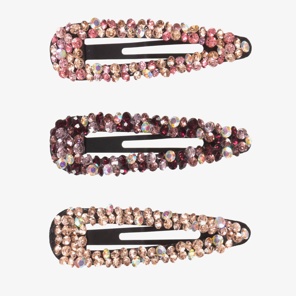 Junona-Girls Pink & Red Crystal Hair Clips (3 Pack) | Childrensalon Outlet