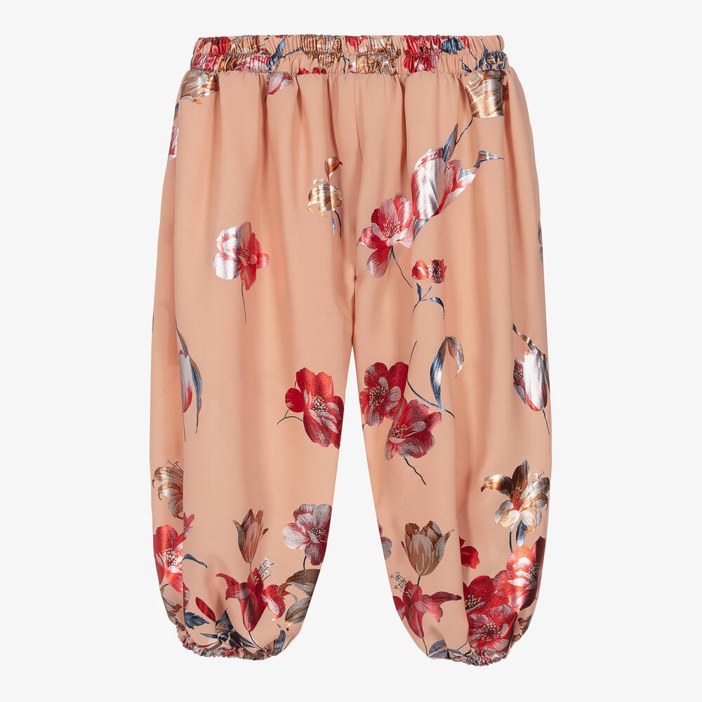 Junona-Розовые шифоновые брюки с красными цветами | Childrensalon Outlet