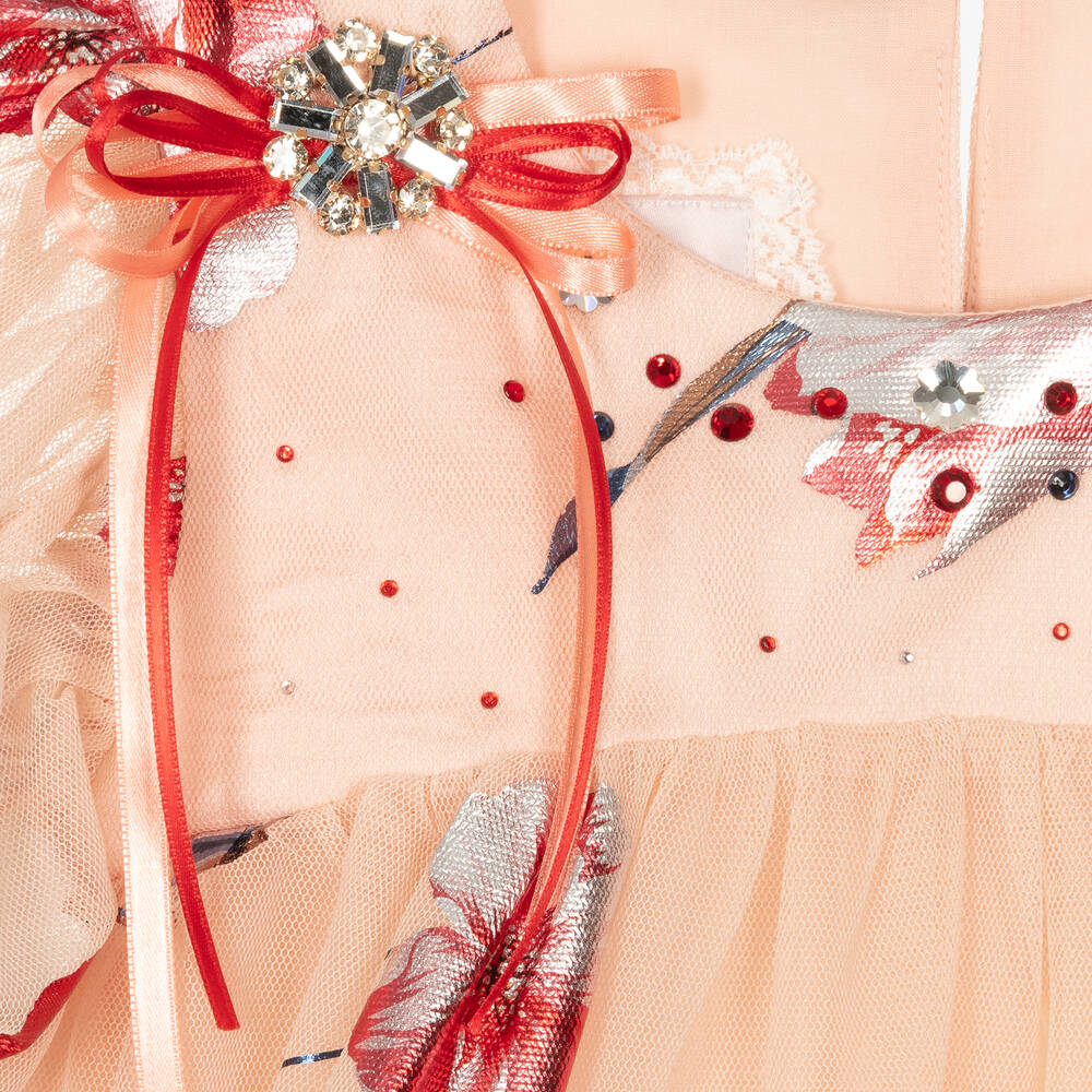 Junona-Girls Pink & Red Floral Tulle Blouse | Childrensalon Outlet