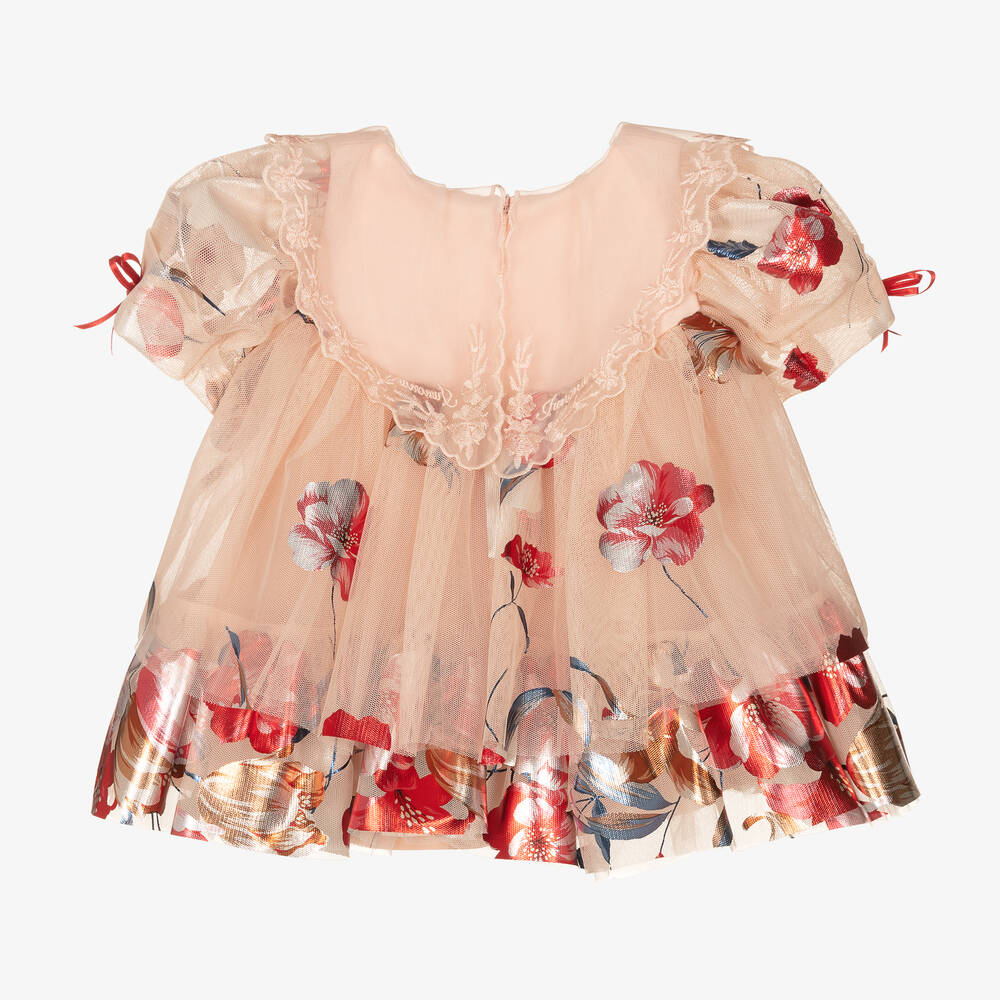 Junona-Girls Pink & Red Floral Tulle Dress | Childrensalon Outlet