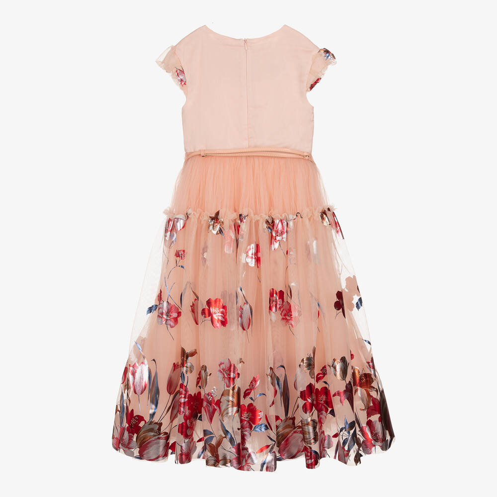 Junona-Girls Pink & Red Floral Tulle Dress | Childrensalon Outlet
