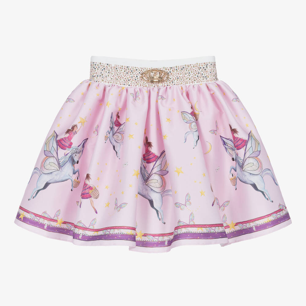 Junona - Jupe rose en satin licorne fille | Childrensalon