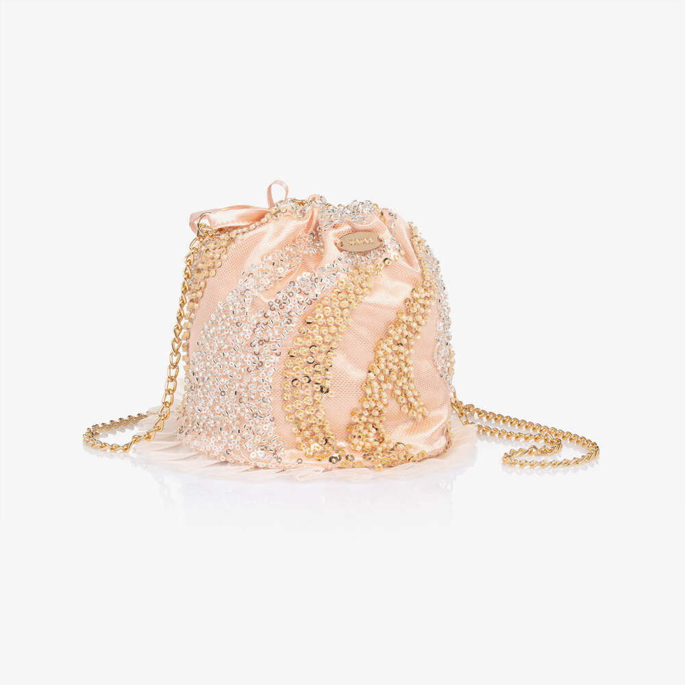 Junona-Girls Pink Sequin & Bead Embellished Bag (15cm) | Childrensalon Outlet