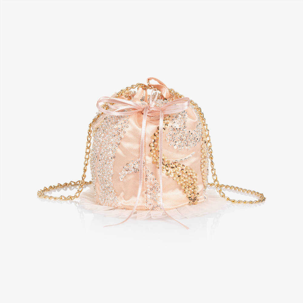 Junona-Girls Pink Sequin & Bead Embellished Bag (15cm) | Childrensalon Outlet