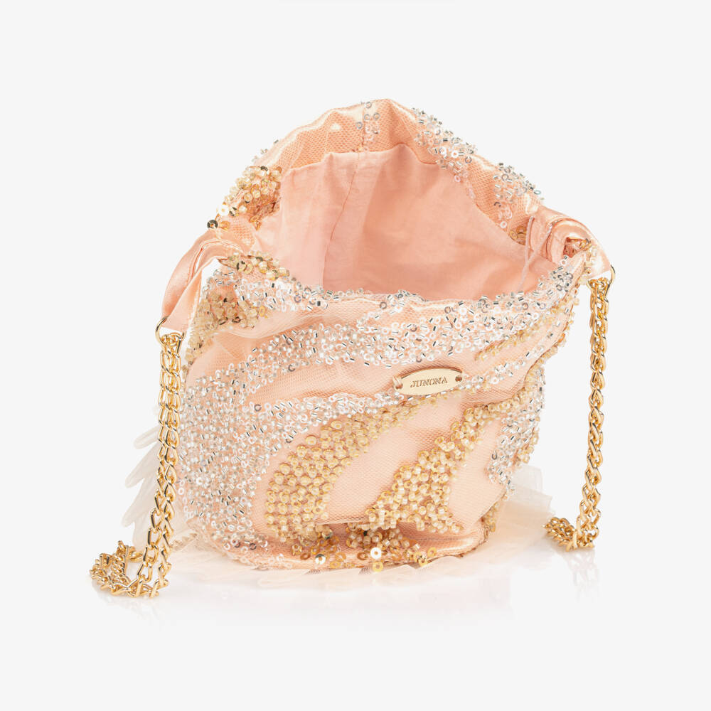 Junona-Girls Pink Sequin & Bead Embellished Bag (15cm) | Childrensalon Outlet