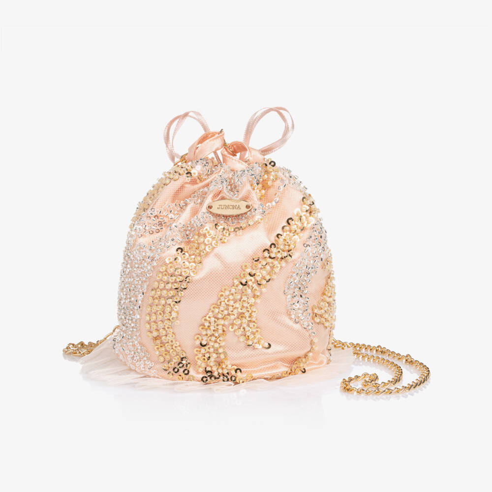 Junona-Girls Pink Sequin & Bead Embellished Bag (15cm) | Childrensalon Outlet