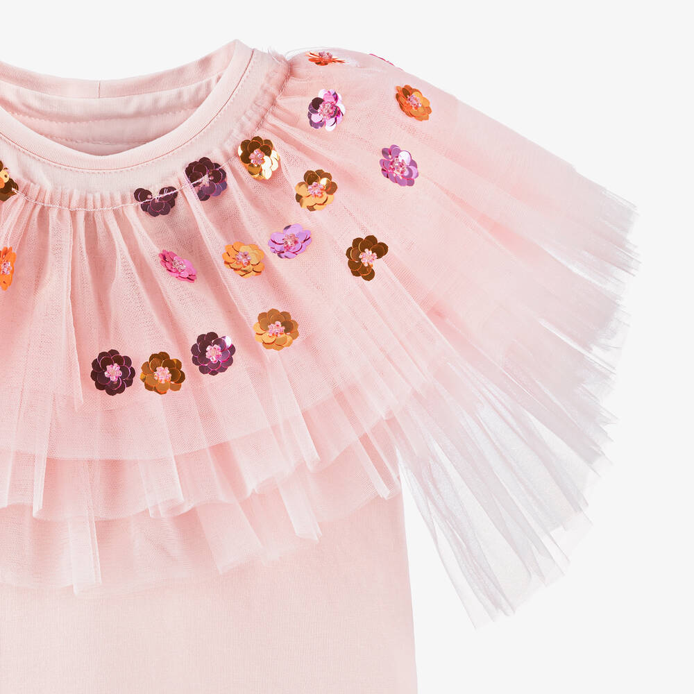 Junona-Girls Pink Sequin Cotton T-Shirt | Childrensalon Outlet