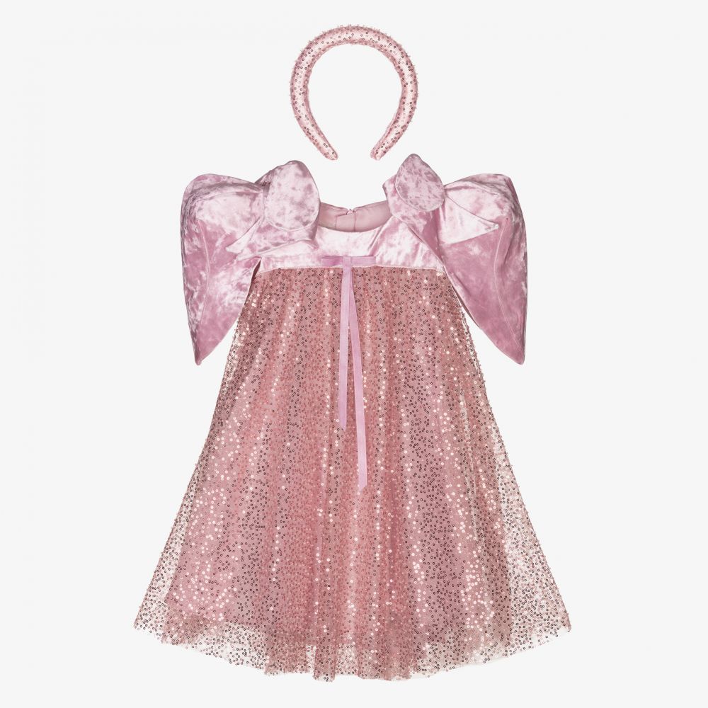 Junona - طقم فستان تول لون زهري مزين بترتر | Childrensalon