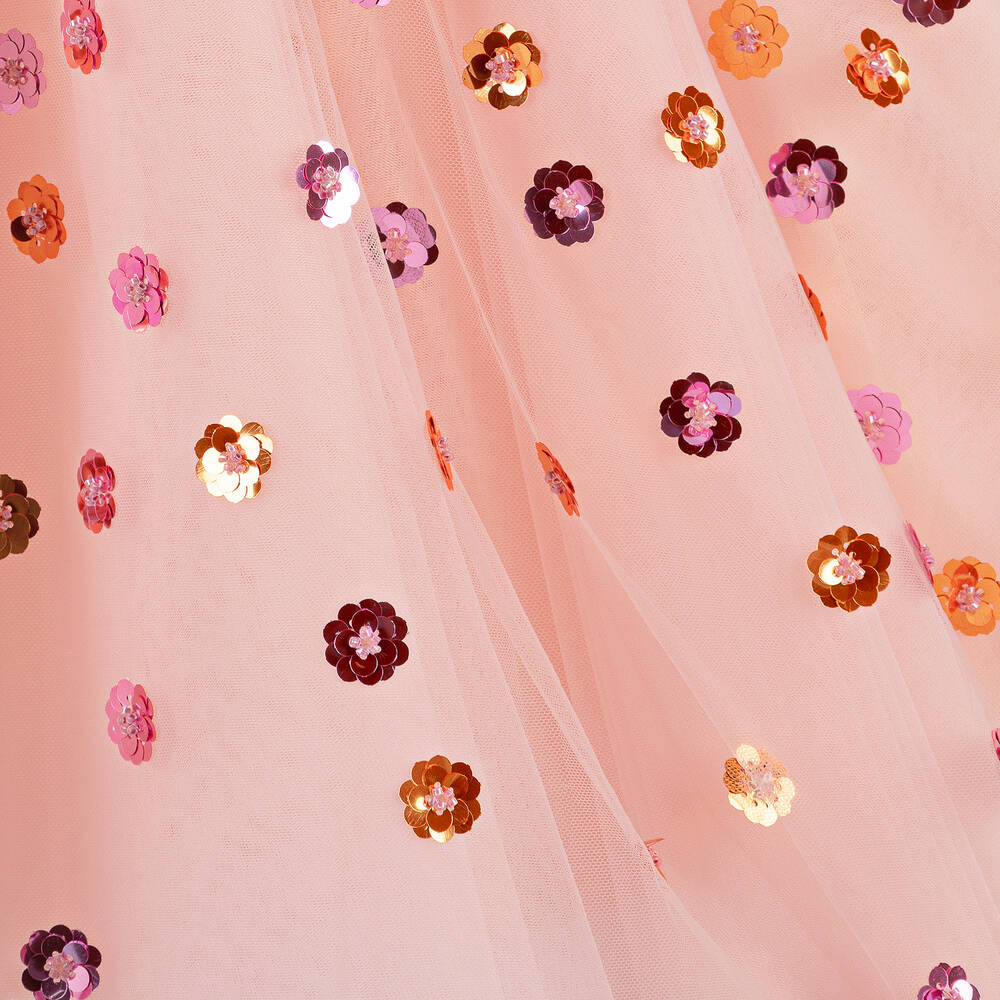 Junona-فستان تول لون زهري مزين بترتر | Childrensalon Outlet