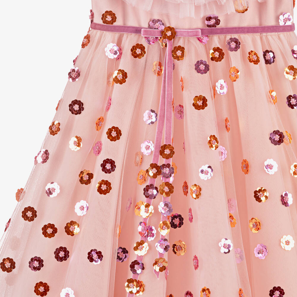 Junona-فستان تول لون زهري مزين بترتر | Childrensalon Outlet