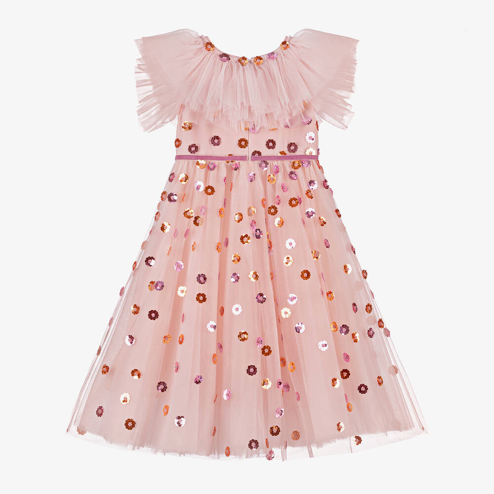 Junona-فستان تول لون زهري مزين بترتر | Childrensalon Outlet