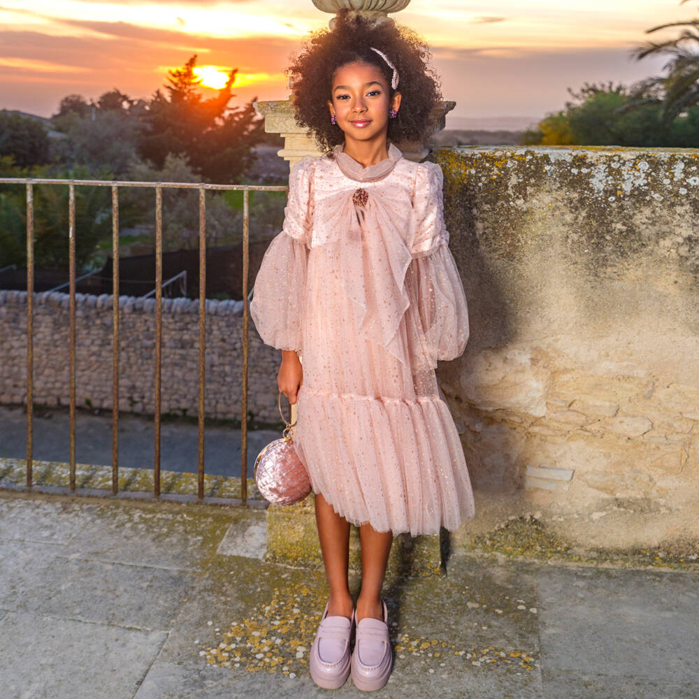 Junona-Girls Pink Sequin Tulle Gown | Childrensalon Outlet