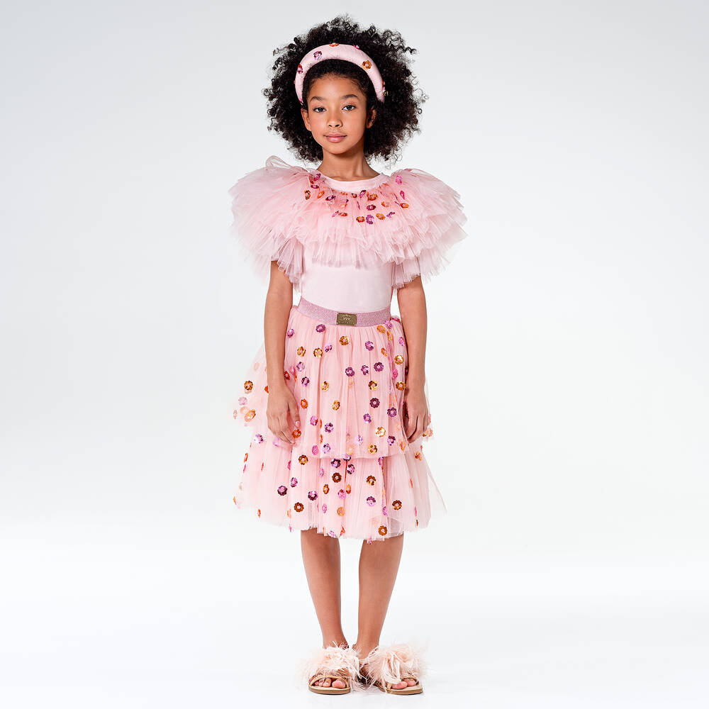 Junona-Girls Pink Sequin Tulle Tutu Skirt | Childrensalon Outlet