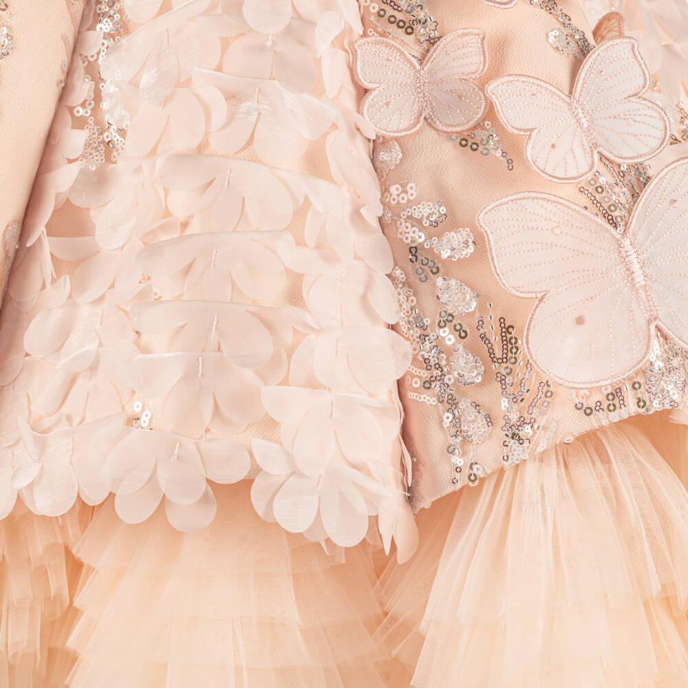 Junona-Girls Pink Sequinned Tulle Dress with Butterflies & Flowers | Childrensalon Outlet
