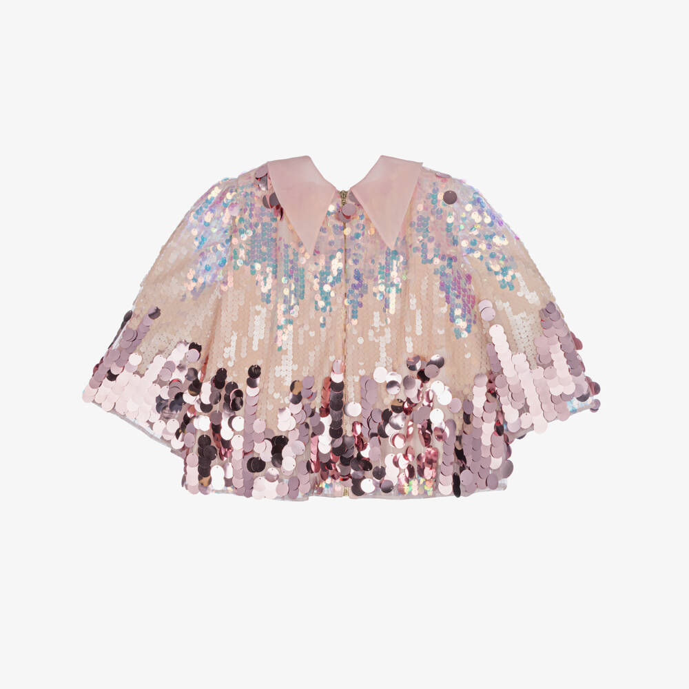 Junona-Girls Pink Sequinned Tulle & Organza Cowl-Neck Blouse | Childrensalon Outlet