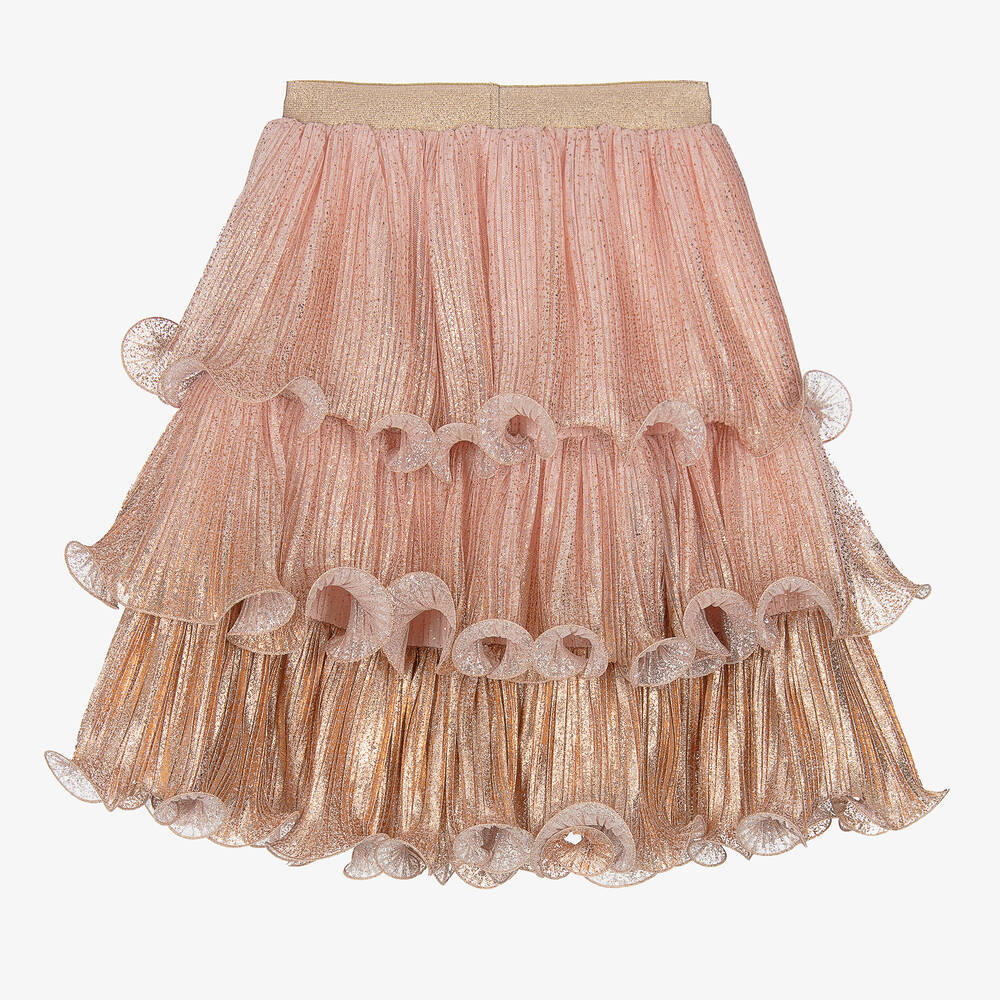 Junona-Girls Pink & Shimmery Gold Tulle Skirt | Childrensalon Outlet