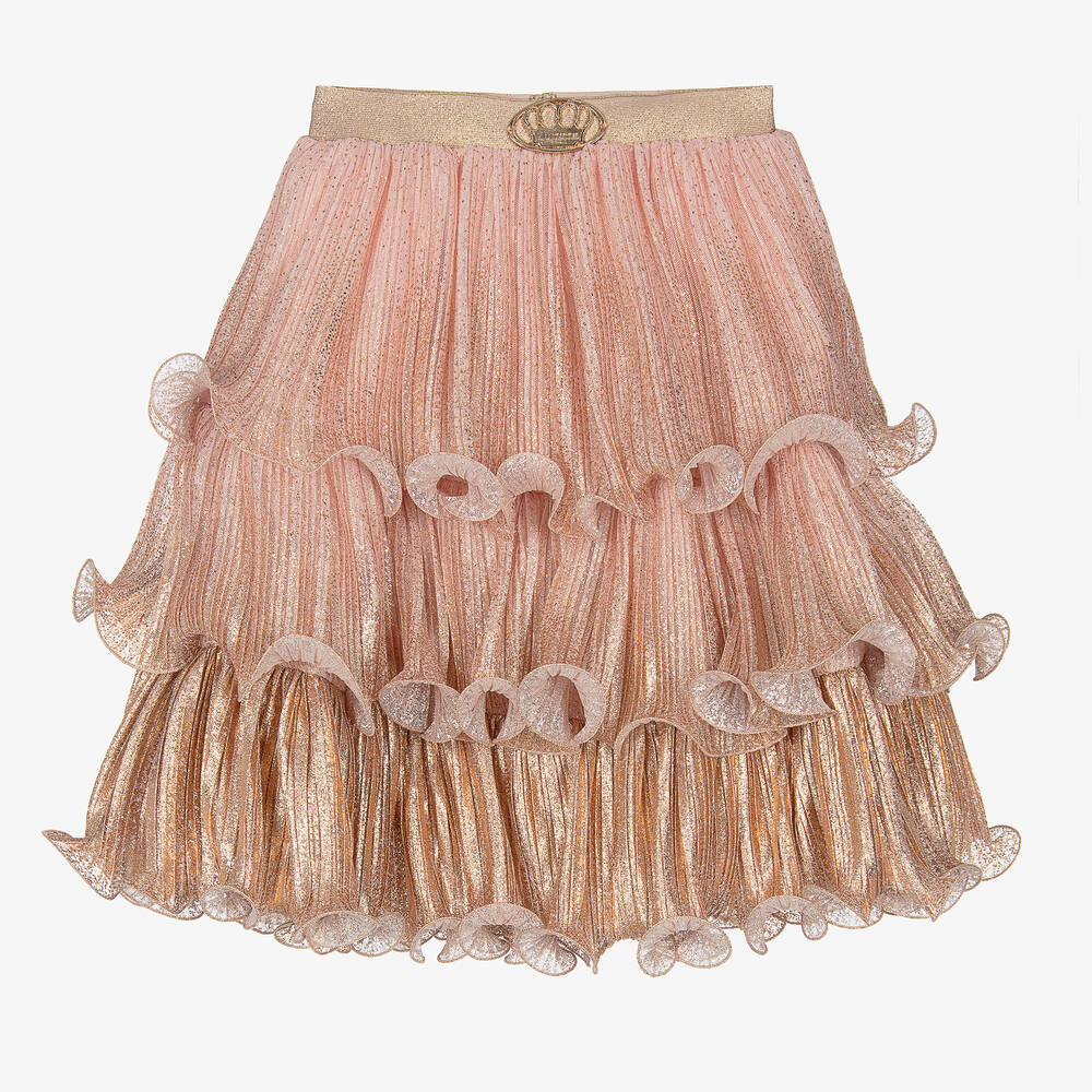 Junona - Girls Pink & Shimmery Gold Tulle Skirt | Childrensalon