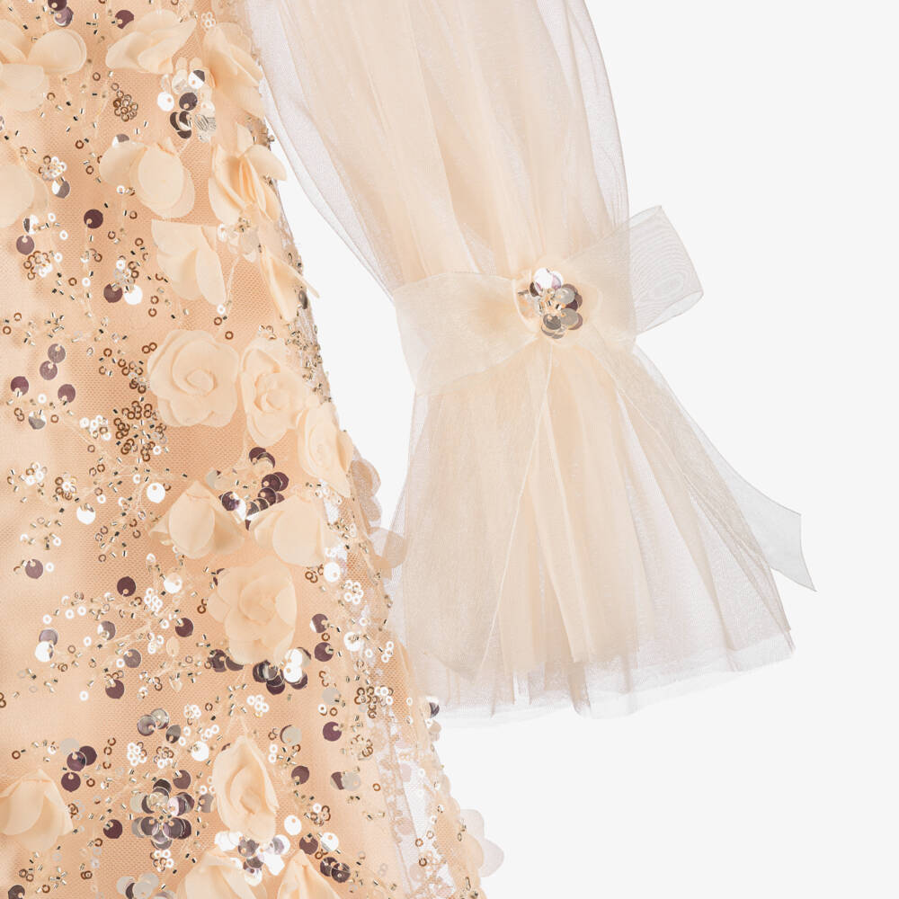 Junona-Girls Pink Tulle Dress with Floral & Sequin Embellishments | Childrensalon Outlet
