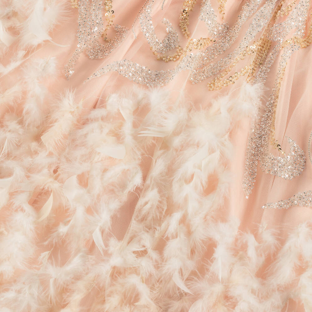 Junona-Girls Pink Tulle Dress with Sequin & Feather Trim | Childrensalon Outlet