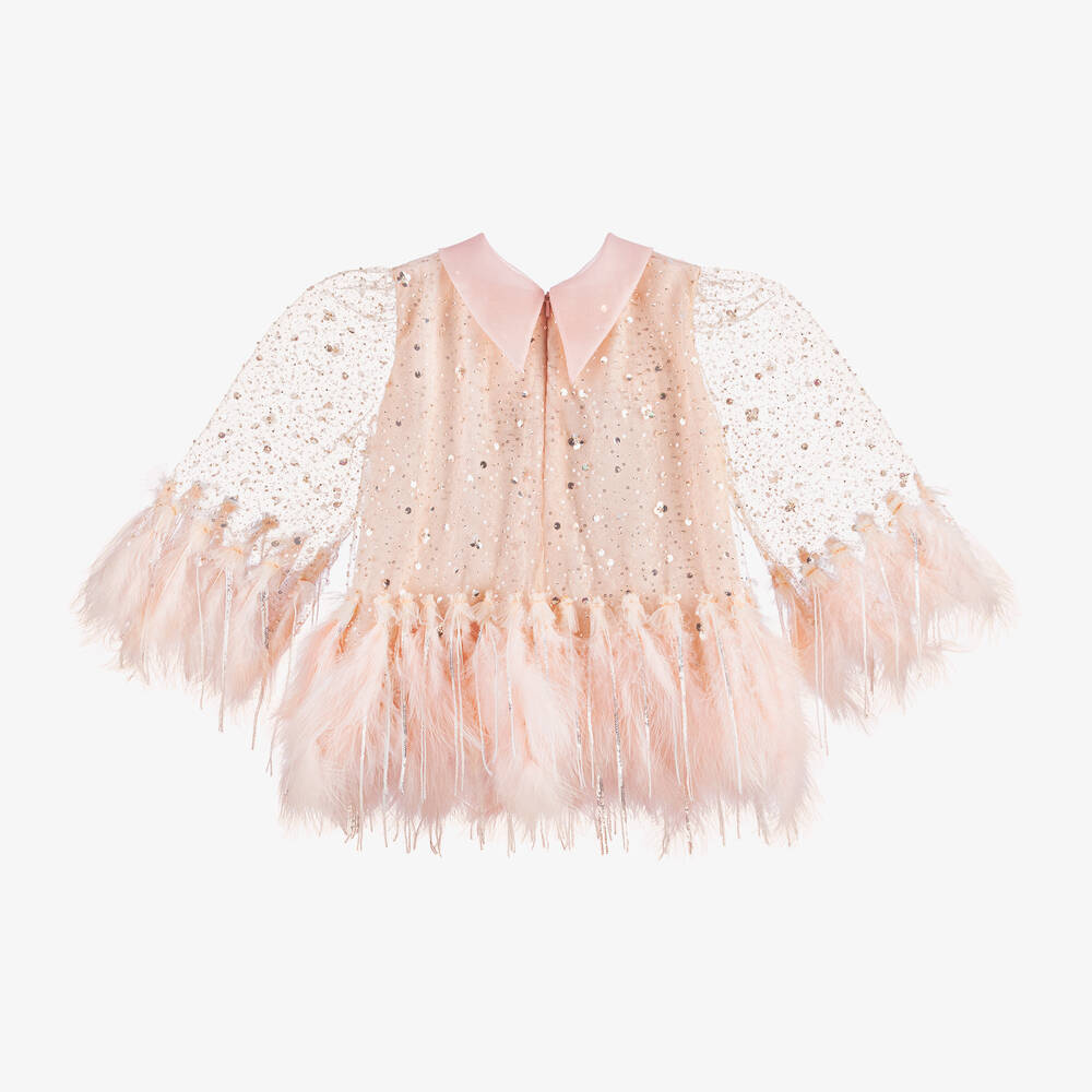 Junona-بلوز تول وريش لون زهري للبنات | Childrensalon Outlet