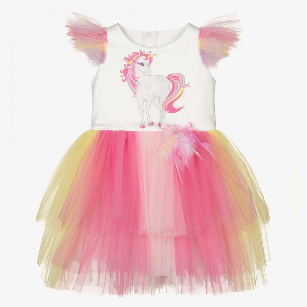 Junona - Girls Pink Tulle Unicorn Dress | Childrensalon