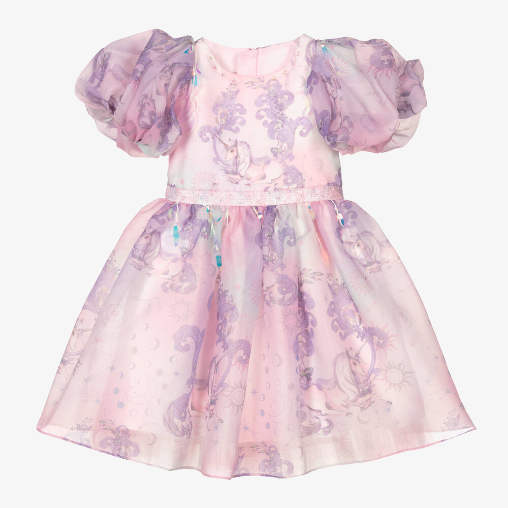 Junona-Girls Pink Unicorn Dress | Childrensalon Outlet
