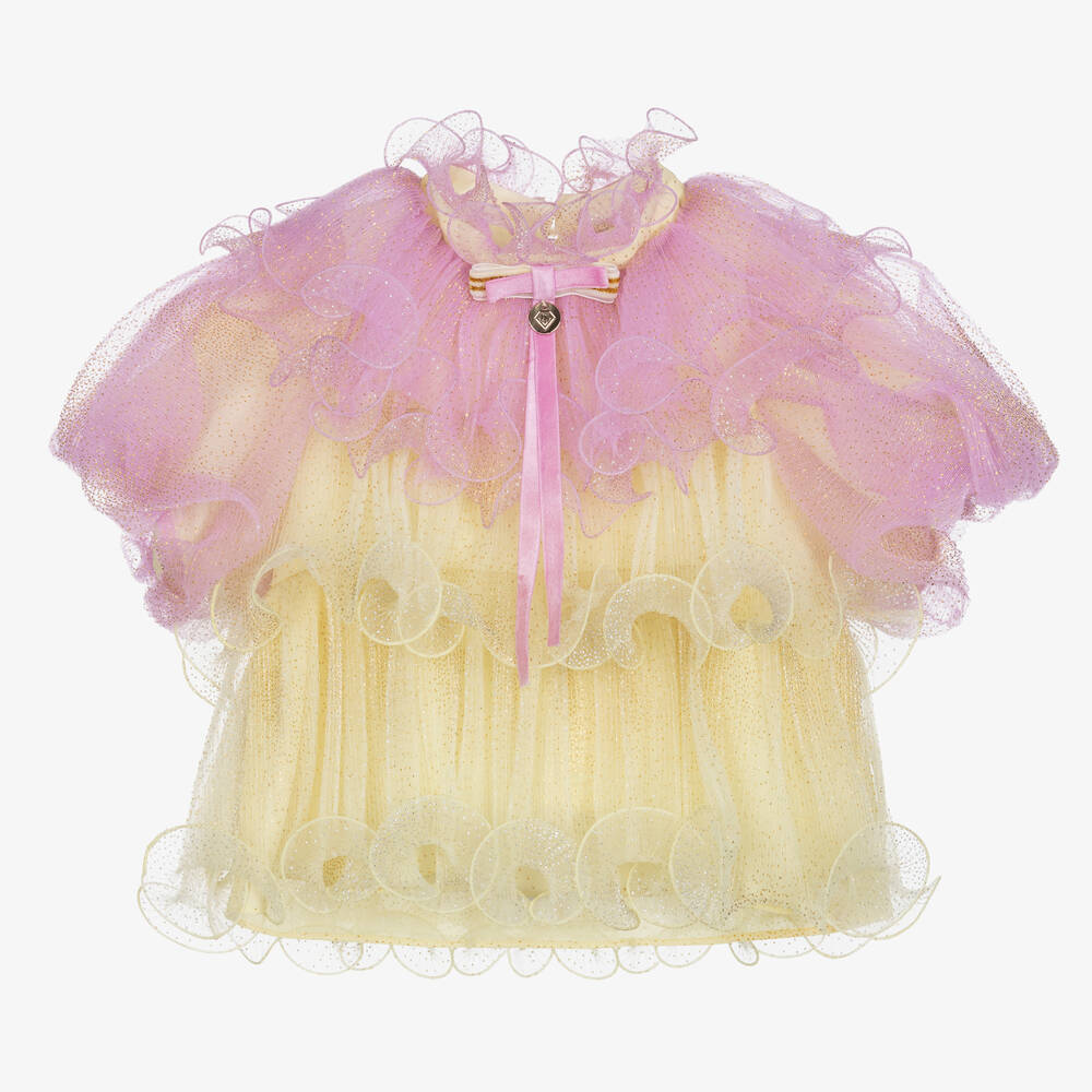 Junona - Chemisier rose et jaune en tulle | Childrensalon