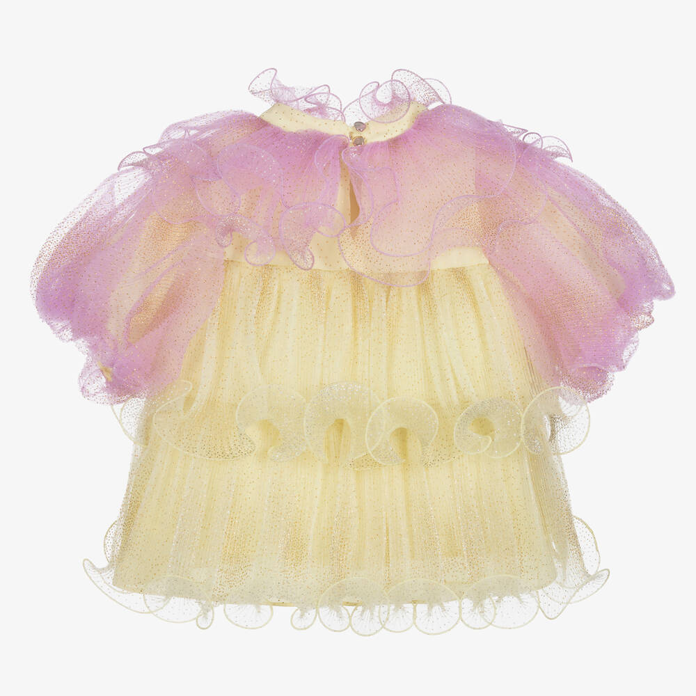 Junona-Girls Pink & Yellow Tulle Blouse | Childrensalon Outlet