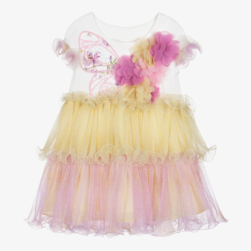 Junona - Girls Pink & Yellow Tulle Dress | Childrensalon