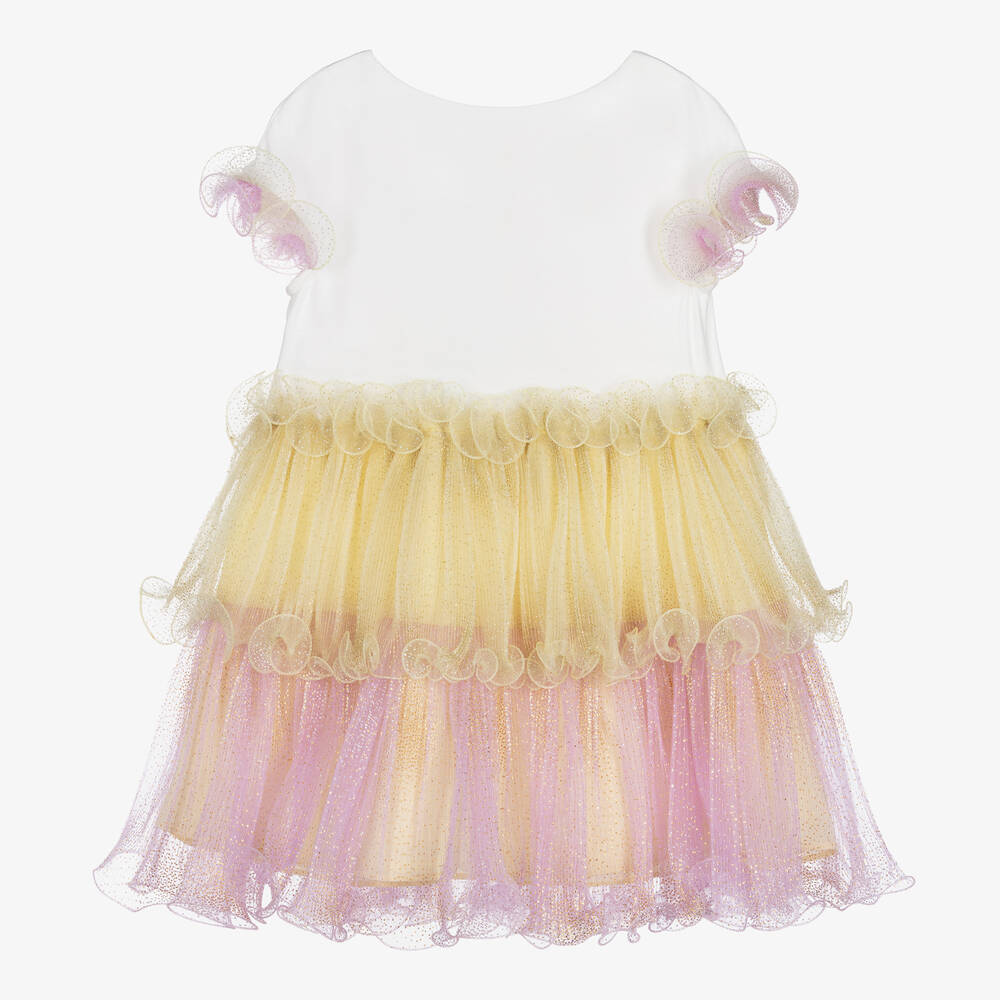Junona-Girls Pink & Yellow Tulle Dress | Childrensalon Outlet