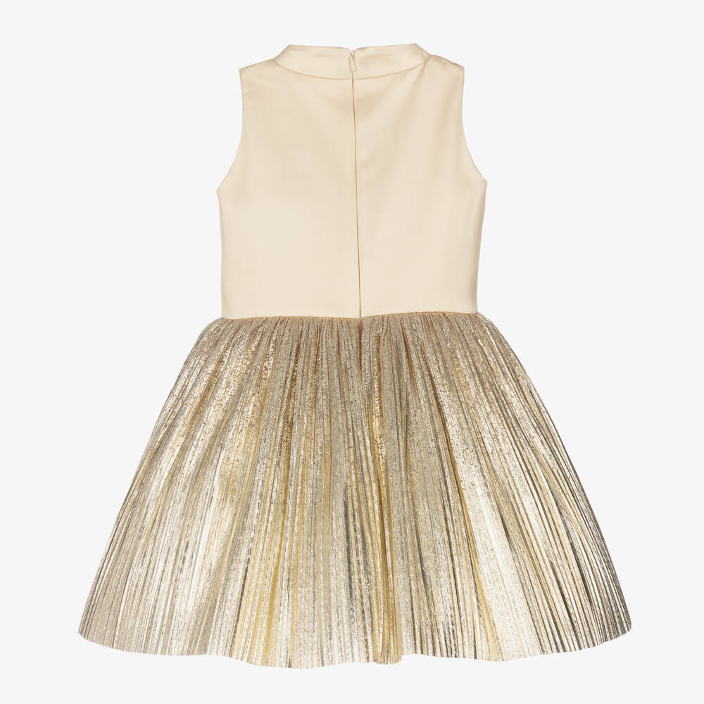 Junona-Girls Pleated Gold Satin Dress | Childrensalon Outlet