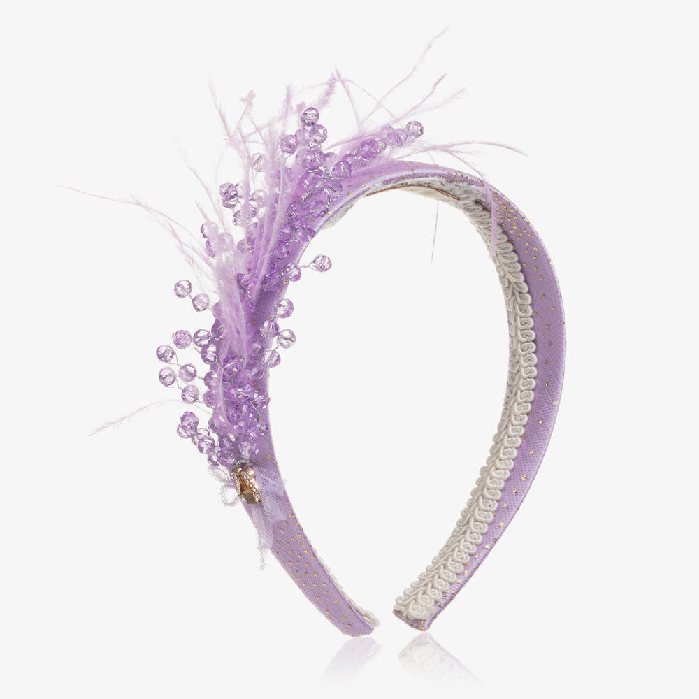 Junona-Girls Purple Feather & Bead Hairband | Childrensalon Outlet