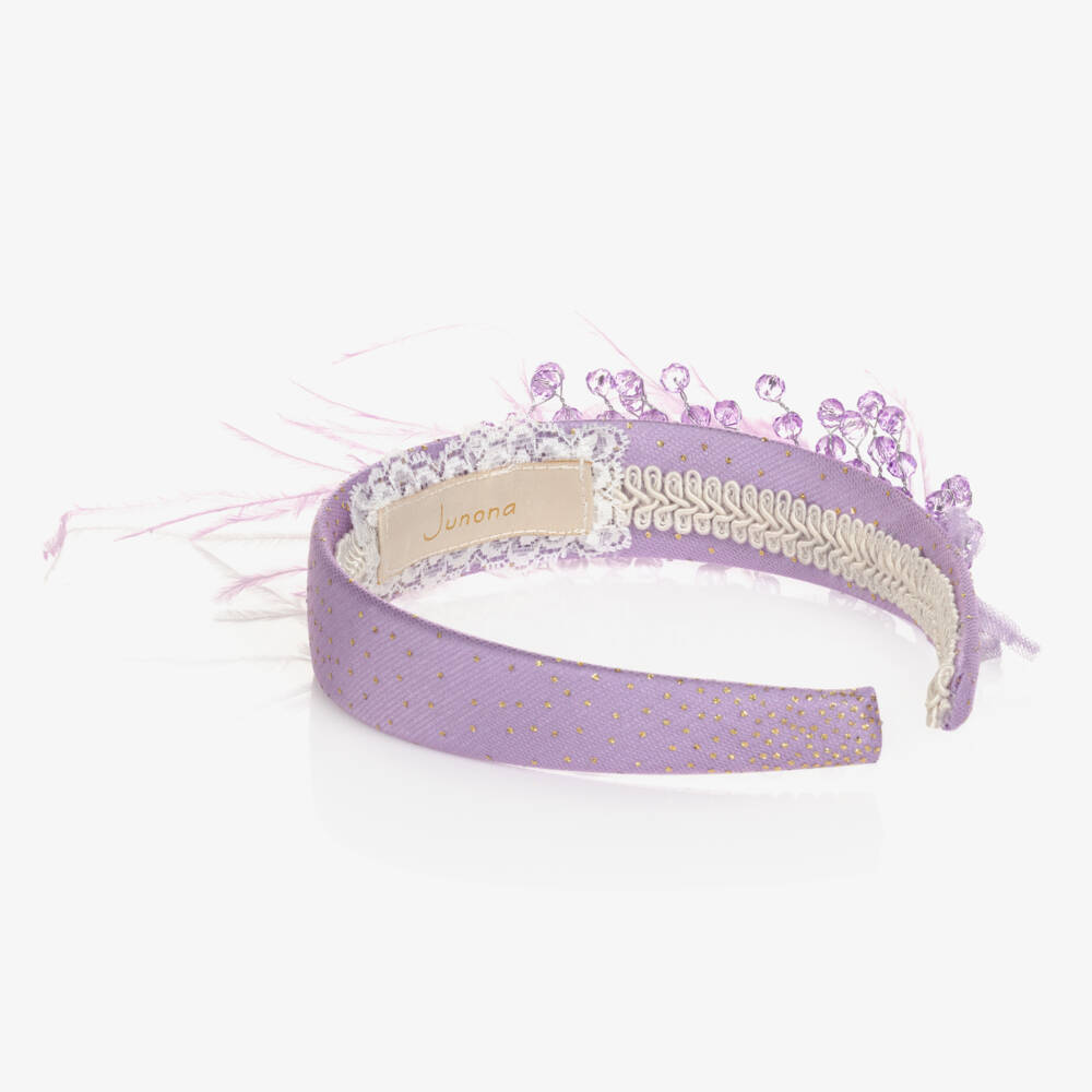 Junona-Girls Purple Feather & Bead Hairband | Childrensalon Outlet