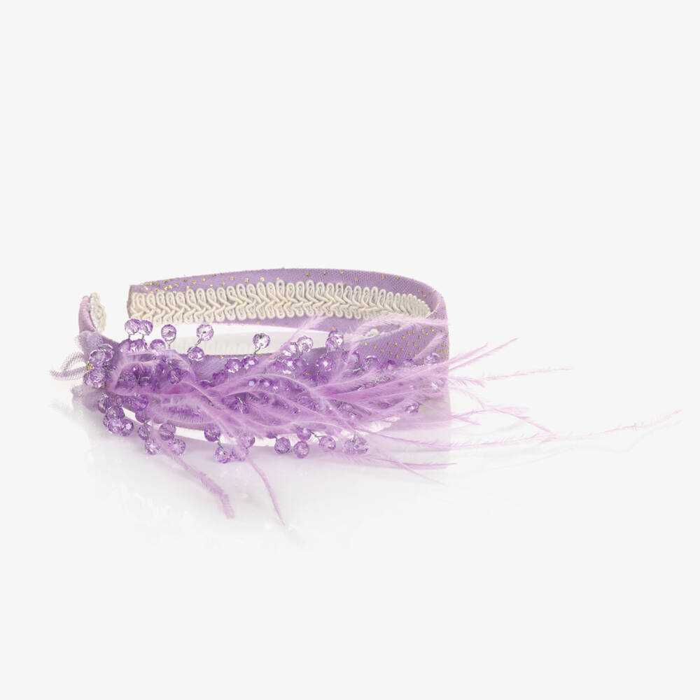 Junona-Girls Purple Feather & Bead Hairband | Childrensalon Outlet