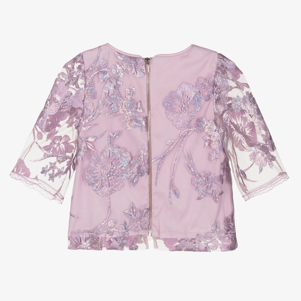 جونونا-بلوز تول وساتان مطرز بورود لون بنفسجي للبنات | Childrensalon Outlet