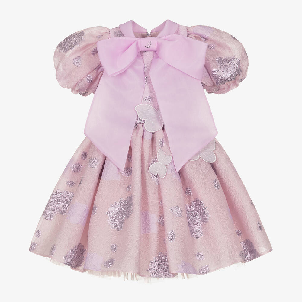 Junona-Girls Purple Floral Jacquard Dress | Childrensalon Outlet
