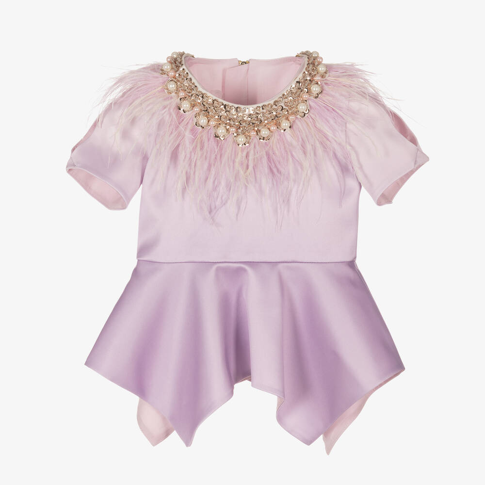 Junona - Haut violet en satin à basques fille | Childrensalon